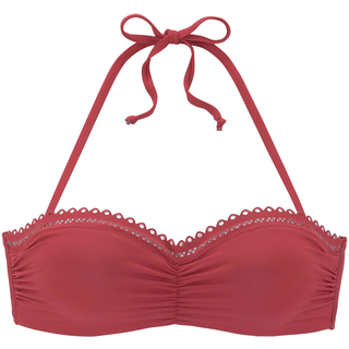 Bügel-Bandeau-Bikini-Top S.OLIVER "Aiko", Damen, Gr. 34, Cup C, rot (rostrot), Microfaser, Microfaser, Polyamid, unifarben, Bikini-Oberteile Bügel-Bandeau-Bikini-Top, mit Häkeloptik