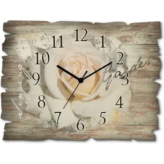 ARTland Holz Wanduhr Funkuhr - schwarzer Zeiger In Buchstaben - Rose Größe: 40x30 cm - Weiß