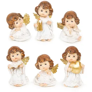 Logbuch-Verlag 6 kleine Weihnachtsengel weiß Gold Engel Figuren mini Geschenke Weihnachtsdekoration 6 cm