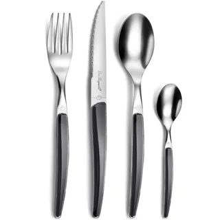 Lou Laguiole Besteck MONTANA, Tafelbesteck für 6 Personen, 18/0 Edelstahl mit kristallierter Dekorgriffschale, schwarz, 24-teilig