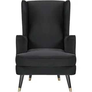 Home Affaire Ohrensessel ZILLER Cord, Samtvelours 70 x 105 x 91 cm schwarz mit Holzfüssen