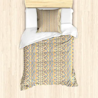 ABAKUHAUS Gestreift Mantele, Streifen, Milbensicher Allergiker geeignet mit Kissenbezügen, 135 cm x 200 cm - 80 x 80 cm, Gelb/Blau - Gelb