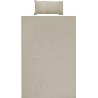 REDBEST Bettwäsche, Bettgarnitur Seersucker Uni Detroit Taupe Größe 40x80 cm / 135x200 cm - weich, schnell trocknend, bügelfrei, mit Reißverschluss