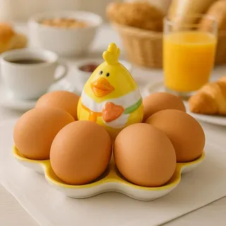 My-goodbuy24 Eierbecher Eierhalter für 6 Eier aus Keramik Huhn Hochwertige verarbeitung - Handbemalt - jedes EIN Unikat - gelb - Ideal für Oster-Deko - 15,8 x 15,8 x 10cm