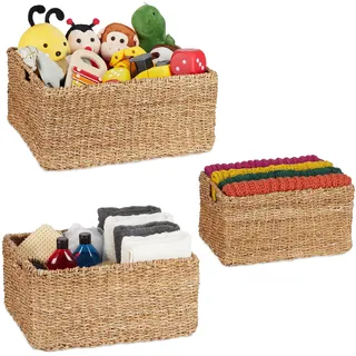 Relaxdays Aufbewahrungskorb 3er Set Seegras 42 x 50 x 24 cm braun