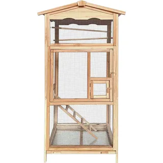 HOME DELUXE Vogelkäfig PICO – 89 x 176 cm | Großer Holz-Vogelvoliere für Innen & Außen - Naturbelassen, Beige