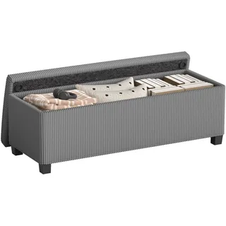 HOMCOM Sitzbank mit Stauraum Polsterbank 112 x 42 x 40 cm mit abnehmbarem Deckel, Cord-Optik, Bank Sitztruhe für Wohnzimmer, Schlafzimmer, Flur, Grau