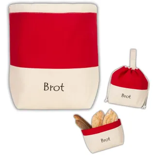 slowroom Brotbeutel zur Brotaufbewahrung und Frischhalten 3 in 1 - Brotkorb Stoff  - Brottasche aus Baumwolle - Brotkasten 32 x 35 cm, Rot