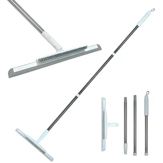 Duschabzieher Edelstahl 124CM mit 38CM Breiter Gummilippe,Fensterabzieher, Bodenwischer für Dusche, Auto & Haus,Ohne Bücken mit Haken & Wasserschieber,Schnell Trocknen und Sauber