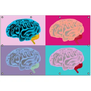 Wallario Outdoor-Poster für Garten oder Balkon, Motiv Menschliches Gehirn im Pop Art Stil, in ca. 100 x 150 cm - Schwarz