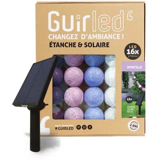 GuirLED - Lichterkette für den Außenbereich mit Kugeln, LED, wasserdicht IP65, hocheffizientes Solarpanel, automatisches Ein-/Ausschalten, 16 Kugeln, 3 m, Blaubeere