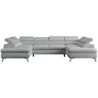 MKS Wohnlandschaft Peter U Samt Hellgrau , Metall , U-Form , 346x76x208 cm , Wohnzimmer, Sofas & Couches, Wohnlandschaften, Wohnlandschaften in U-Form