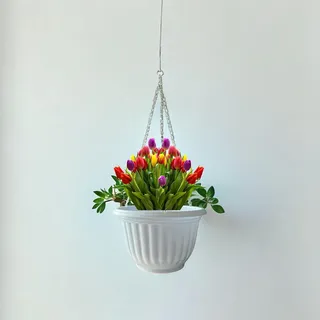 Hängender Topf 20 cm - Pflanzenbehälter zum Aufhängen - Haken und Kette - Korb für Pflanzen und Blumen - Weiß