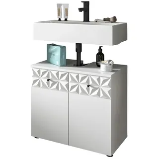 inn.furn Waschbeckenunterschrank weiß Hochglanz 60 cm, Badschrank mit 3D-Struktur , Weiß Hochglanz , Kunststoff , Nachbildung , Uni , 1 Fächer , Rechteckig , 60x54x34 cm , FSC Mix , Badezimmer, Badmöbel, Waschbeckenunterschränke