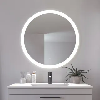 Loevschall »Vega Rund, Badzimmerspiegel mit LED Beleuchtung, Lichtspiegel« Touchpanel für Lichtsteuerung, Dimmbar Spiegel, Dänisches Design, silberfarben