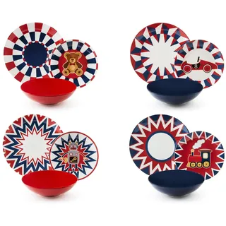 Excelsa Vintage Toys Tellerservice, 12-teilig, Porzellan, Set für 4 Personen, mehrfarbig