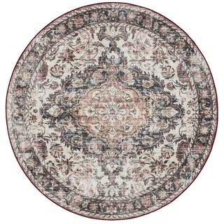 benuta Vintage-Teppich George waschbar ø 120 cm rund , Multicolor, Rot , Kunststoff , Vintage , Rund , 120x120 cm , Oeko-Tex® Standard 100 , in verschiedenen Größen erhältlich, rutschfeste Unterfläche, waschbar , Teppiche und Böden, Teppiche, Vintageteppiche
