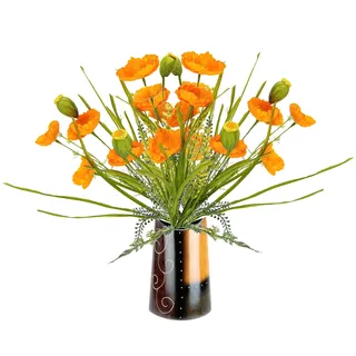 Flair Flower I.GE.A. Kunstblume Mohnblumenbusch in Vase aus Keramik" Blumen Mohnblume Mohn Mohnbusch Bouquet Strauß Seidenblumenstrauß, orange