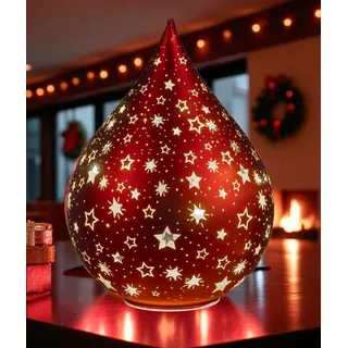 LED Deko Tropfen Sterne Rot 24 cm Glasleuchte + Timer (6h an / 18h aus) Farbglas Batteriebetrieben. - Stimmungslicht - Rot