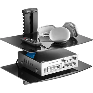 VEVOR Medienständer schwebendes Projektorregal mit 2 Ebenen, Multimedia Wandregal, Audio Wandhalterung, verstellbarer Medienaufbewahrungsregal für DVD-Player / Kabelboxen / Spielekonsolen