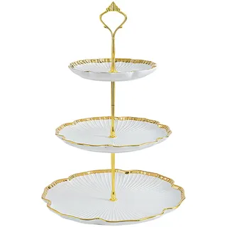 Keramik Kuchenstand Etagere 2 Tortenständer Obst Servierplatte Dessert Tablett, Cupcake Ständer Kuchenplatte Etagenständer, Tortenetagere Party Deko für Geburtstag Hochzeit Nachmittagstee (3 Weiß)