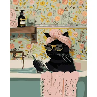 Fokenzary DIY Malen nach Zahlen Schwarze Katze Ölgemälde Leinwand für Erwachsene Anfänger mit Pinsel und Acrylfarben rahmenlos (40x50cm)