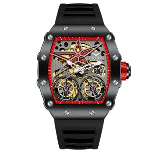FORSINING Tonneau-Form, mechanisch, automatisch, großes Zifferblatt, modisch, Business-Uhr, Silikonarmband