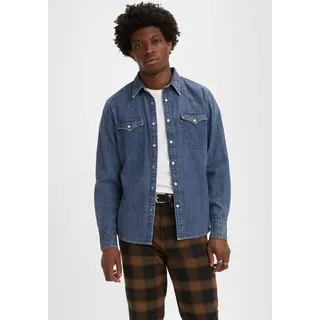 Jeanshemd LEVI'S "LE BARSTOW WESTERN STAND", Herren, Gr. M, N-Gr, blau (lower haight), Web, Obermaterial: 100% Baumwolle, normal, Hemden Jeanshemd, mit Brusttaschen