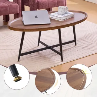 minimalistischer ovaler Couchtisch,Wohnzimmer-Couchtisch aus Holz,Teetisch mit Metallgestell