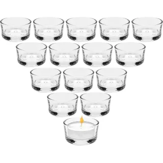 15er Teelichtgläser Set, Kerzengläser 4,5 cm Dm, Klar Teelichthalter Glas, Kerzenhalter Dekorationen, Mini Kerzenhalter Glas für Home Tischdeko, für Hochzeit, Dekorativ Kerzenglas