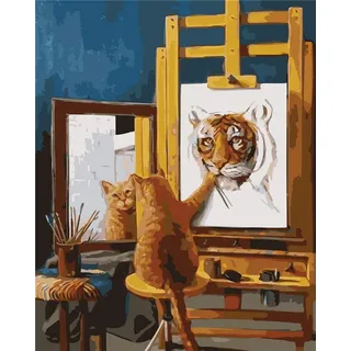 Amiiba Malen nach Zahlen für Erwachsene und Kinder, Katze und bemalter Tiger, DIY-Kits, 40,6 x 50,8 cm, Acrylgemälde nach Zahlen, Wandkunst (ohne Rahmen)
