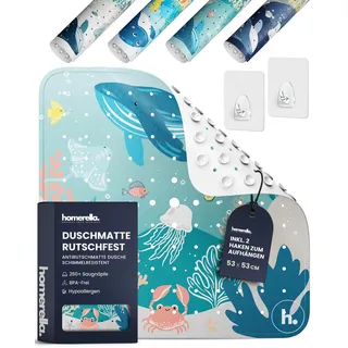 homerella© Duschmatte rutschfest 53x53cm, INKL. AUFHÄNGUNG, Antirutschmatte Dusche, schimmelresistent&waschbar, Duschwanneneinlage, Duscheinlage, Rutschmatte Dusche, Duschmatten, Badematte rutschfest