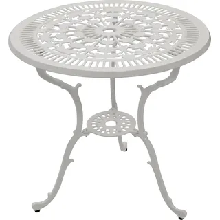 DEGAMO Gartentisch Bistrotisch Tisch in Jugendstil Optik 70cm rund, Aluguss weiss, wetterfest - Weiß