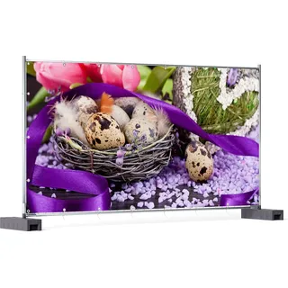 Wallario XXL Outdoor-Poster für Garten oder Balkon, Motiv Ostern - Stillleben II - Bunte Eier, Herzen und Tulpen, in ca. 340 x 173 cm - Schwarz