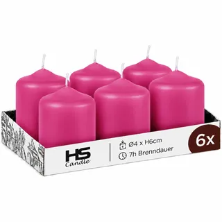 HS Candle Stumpenkerzen Rosa (6 Stück) Ø4x6cm, 7h Brenndauer, Made in EU | Unparfümierte Blockkerzen mit ruhigem Abbrand, kompakte Wachskerzen – ideal für Geburtstag, Hochzeit & liebevolle Tischdeko
