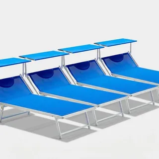 4 Sonnenliegen aus Aluminium Professionell für Strand und Meer Grande Italia Xl Stock - Blau - Blau