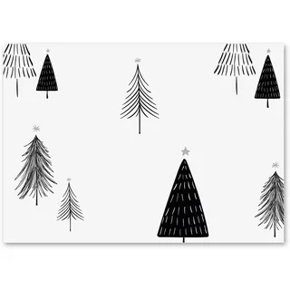 younikat 100 Tischsets Weihnachten Papier mit Tannenbäumen I DIN A3 eckig I Platz-Set aus Papier I modernes Design I Einweg Tischset I Black & White I Gastronomie I dv1151