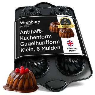 Wrenbury Mini-Gugelhupfform 6er – Ø 9,5 cm Kleine Kuchenform mit Rillenring, Antihaftbeschichtet & PFAS-frei, EU LFGB & EU Food Safe, Spülmaschinengeeignet – Spiralförmiges Design aus Karbonstahl