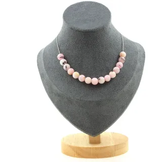 Halskette 15 Perlen Opal Rosa 8 Mm. Kette aus Edelstahl Halskette Damen, H