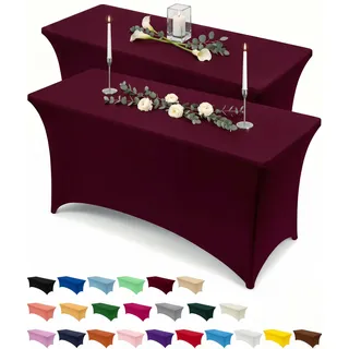 Utopia Kitchen Spandex Tischdecke 2 Pack [6FT, Burgunderrot] Enge, Passgenaue, Waschbar und Faltenfrei Tischdecke Outdoor für Veranstaltung, Hochzeit, Bankett & Partys [183Lx76Wx76H] cm