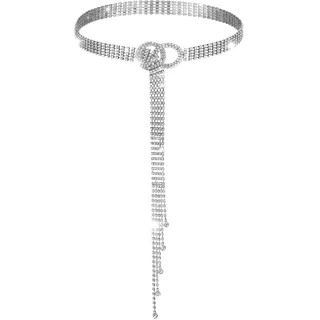 Josojoou Strass Taillengürtel Für Damen Gürtel 130 Cm Kettengürtel Verstellbarer Kristall-O-Ring-Diamantgürtel Silber Einstellbar Taillenkettengürtel Bundgürtel Für Kleider Jeans Hochzeiten