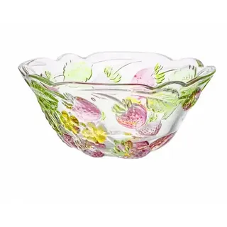 Puremagics Handbemalte bunte Erdbeerförmige Glas-Salatschüssel, Obstschale, Dessertschale, 18 cm