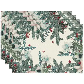 Artoid Mode Holly Eukalyptus Mistletoe Weihnachten Platzsets 4er Set, 30x45cm Winter Tischset Waschbar Platzdeckchen Küche Party Deko