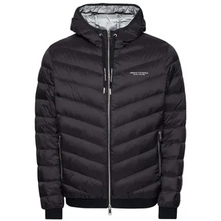 Armani Exchange Men's Hooded Quilted Down Milano/New York Logo Zip-up Jacket,Grey, Medium