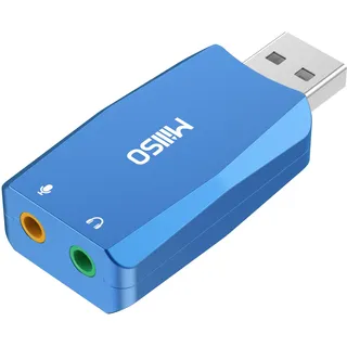 MillSO Externe USB Soundkarte mit interner Aufnahmefunktion, tragbarer USB auf 3,5mm Kopfhörer Mikrofon Adapter für PC, Computer, Aufnahme, Komposition, Streaming, Podcasting, Gesang - Blau