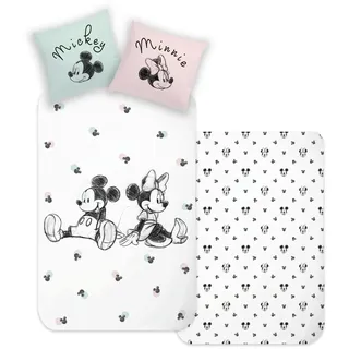 Disney Home Mickey & Minnie Wendebettwäsche Set, 1 x Bettbezug 135x200-1 x Kopfkissenbezug 80x80 - Super weiche Renforce 100% Baumwolle, 2-teilig Bettwäsche Set, Weich und angenehm auf der Haut