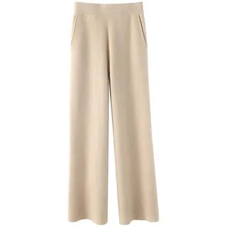 AMOUSDRDR Damen Kaschmir-Komfort-Hose, weich, Lounge-Jogger, Herbst, Winter, Wolle, gestrickt, elastische Taille, gerades Bein