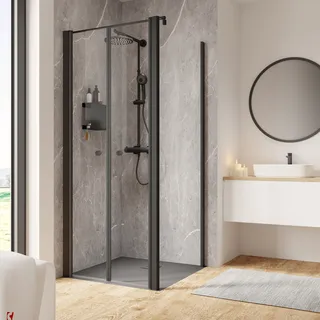 Schulte Pendeltür und Seitenwand rechts 80 x 80 x 200 cm Garant 2.0 mattschwarz Türanschlag links