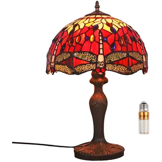 Kinbolas Tischlampe Tiffany-Stil 12 zoll Leichtlibelle Buntglas Lampenschirme Vintage Schreibtischlampe Nachttischlampe Schlafzimmer Wohnzimmer Büro Lesen Antik Art Deco