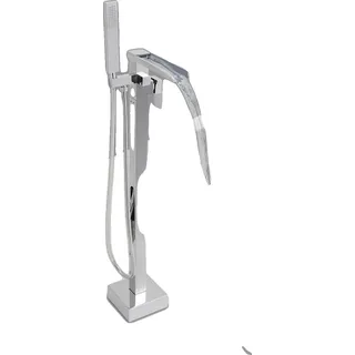 Freistehender Badewannenarmatur, Stahl & Kupfer, 88 cm Höhe, 80 cm Schlauch, 360° drehbarer Auslauf, Keramikkartusche